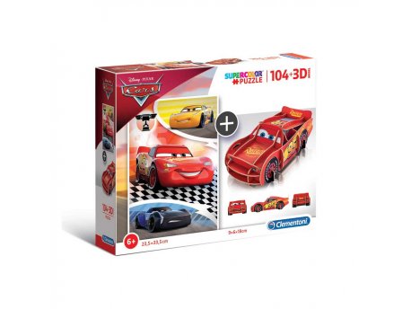 CLEMENTONI PUZZLE 104 + 3D MODEL CARS