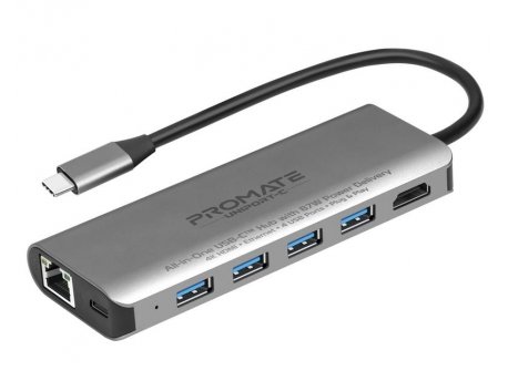 PROMATE UNIPORT-C USB Type C hub sivi