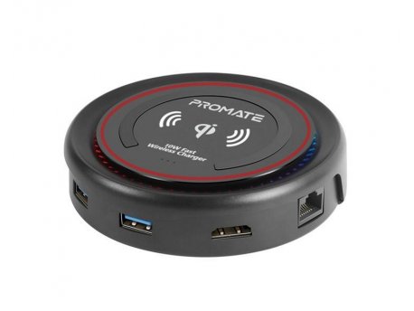 PROMATE CenterHub USB C hub punjač crno-braon