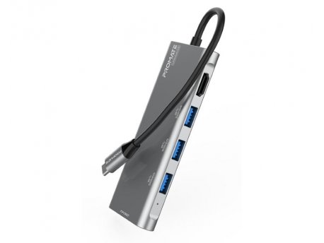 PROMATE LINKHUB-C2 USB Type C hub sivi