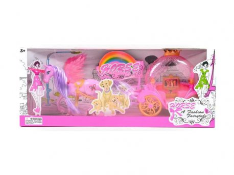 HK MINI Igračka set konjić sa kočijom, roze