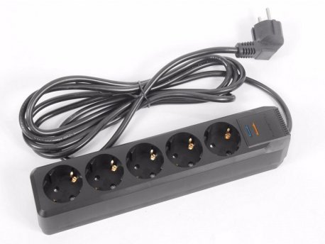 BLUEBERRY Surge Protection Power strip, 5 socket, 1,8m, 10A, Black, no-ground warning  (BSP-3015D-DB18)
