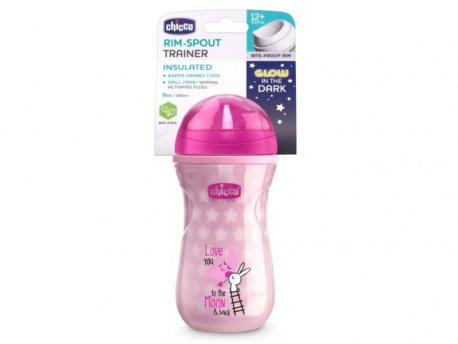 CHICCO Shiny čaša 12m+, svetli u mraku, roze