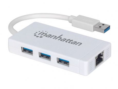 MANHATTAN Adapter USB 3.0Muški/3porta USB3.0+Gigabit RJ45port