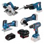 BOSCH Set akumulatorskog alata GSR 18V-28 + GST 18V-LI S + GWS 18-125V-LI + GKS 18 V-LI + GSA 18V-LI 18V, 3 x 4,0 Ah, 0615990K6N - slika 1