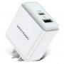 Vention Punjač sa dva ulaza, USB Tip-A i Tip-C, 18/20W - Beli, US priključak (QC67-US-W) - slika 1
