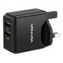 Vention Punjač sa 2 izlaza USB A 18/18W - Crni, US priključak (QC79-US-B) - slika 1