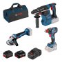 BOSCH Set akumulatorskog alata GBH 18V-26 + GDX 18V-200 C + GWS 18V-10 18V; 1 x 5,0 Ah; 1 x ProCORE 8,0 Ah (0615990M9F) - slika 1