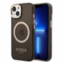Guess Maska za iPhone 14 Plus Gold Outline Translucent Black MagSafe - slika 1