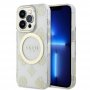 Guess Maska za iPhone 14 Pro IML GLITTER PEONY GOLD TRANSPARENT MagSafe - slika 1