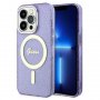 Guess Futrola za iPhone 14 Pro IML Glitter Peony Gold Purple MagSafe - slika 1