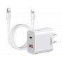 REMAX Strujni Fast punjač 1xUSB3.0+1xTIP C 20W RP-U68 +kabl TipC na iPhone 1m, beli - slika 1