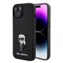 KARL LAGERFELD Maska za iPhone 15 IKONIK FIXED GLITTER IKONIK LOGO METAL PIN BLACK - slika 1