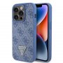 Guess Maska za iPhone 15 Pro LEATHER 4G TRIANGLE STRASS BLUE - slika 1