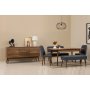 HANAH HOME Vina Bench 04 1048 Walnut Dark Blue (Produžni trpezarijski sto, stolice i konzola (6 komada) - slika 1