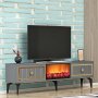 HANAH HOME TV polica Flame Fireplace Anthracite Gold - slika 3