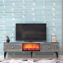 HANAH HOME TV polica Flame Fireplace Anthracite Gold - slika 1
