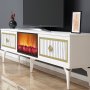 HANAH HOME TV polica Flame Fireplace White Gold - slika 4