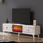 HANAH HOME TV polica Flame Fireplace White Silver - slika 2