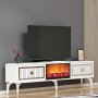 HANAH HOME TV polica Flame Fireplace White Silver - slika 3