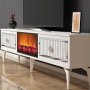 HANAH HOME TV polica Flame Fireplace White Silver - slika 4