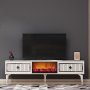 HANAH HOME TV polica Flame Fireplace White Silver - slika 1