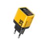 WEKOME WP-U25 Super brzi Strujni GaN Punjač, 2-porta USB (3.0 i 3.1 Tip-C) 35W, sa displejom, žuti - slika 1