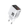 WEKOME WP-U25 Super brzi Strujni GaN Punjač, 2-porta USB (3.0 i 3.1 Tip-C) 35W, sa displejom, beli - slika 1