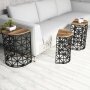 HANAH HOME Set 3 stočića Stil Metal Ferforje Walnut - slika 3