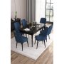 HANAH HOME Set Trpezarijski sto i 6 stolica Are Black Marble Navy Blue - slika 1