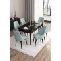 HANAH HOME Set Trpezarijski sto i 6 stolica Are Black Marble Sea Green - slika 1