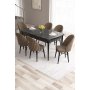 HANAH HOME Set Trpezarijski sto i 6 stolica Roz Black Marble Brown - slika 1