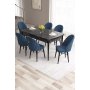 HANAH HOME Set Trpezarijski sto i 6 stolica Roz Black Marble Navy Blue - slika 1