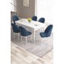 HANAH HOME Set Trpezarijski sto i 6 stolica Roz White Navy Blue - slika 1