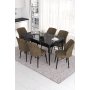 HANAH HOME Set Trpezarijski sto i 6 stolica Eva Black Marble Brown - slika 1