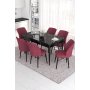 HANAH HOME Set Trpezarijski sto i 6 stolica Eva Black Marble Burgundy - slika 1