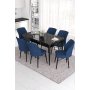 HANAH HOME Set Trpezarijski sto i 6 stolica Eva Black Marble Navy Blue - slika 1