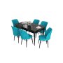 HANAH HOME Set Trpezarijski sto i 6 stolica Eva Black Marble Turquoise - slika 2
