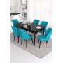 HANAH HOME Set Trpezarijski sto i 6 stolica Eva Black Marble Turquoise - slika 1