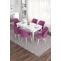 HANAH HOME Set Trpezarijski sto i 6 stolica Eva White Purple - slika 1
