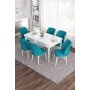HANAH HOME Set Trpezarijski sto i 6 stolica Eva White Turquoise - slika 1