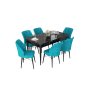 HANAH HOME Set Trpezarijski sto i 6 stolica Nef Black Marble Turquoise - slika 2