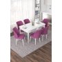 HANAH HOME Set Trpezarijski sto i 6 stolica Nef White Purple - slika 1