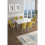 HANAH HOME Set Trpezarijski sto i 6 stolica Han White Mustard - slika 1