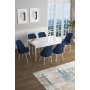 HANAH HOME Set Trpezarijski sto i 6 stolica Han White Navy Blue - slika 1