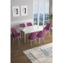 HANAH HOME Set Trpezarijski sto i 6 stolica Han White Purple - slika 1