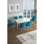 HANAH HOME Set Trpezarijski sto i 6 stolica Han White Turquoise - slika 1