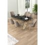 HANAH HOME Set Trpezarijski sto i 6 stolica Lai Black Marble Gold Cappuccino - slika 1