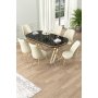 HANAH HOME Set Trpezarijski sto i 6 stolica Lai Black Marble Gold Cream - slika 1