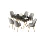 HANAH HOME Set Trpezarijski sto i 6 stolica Lai Black Marble Gold Grey - slika 2
